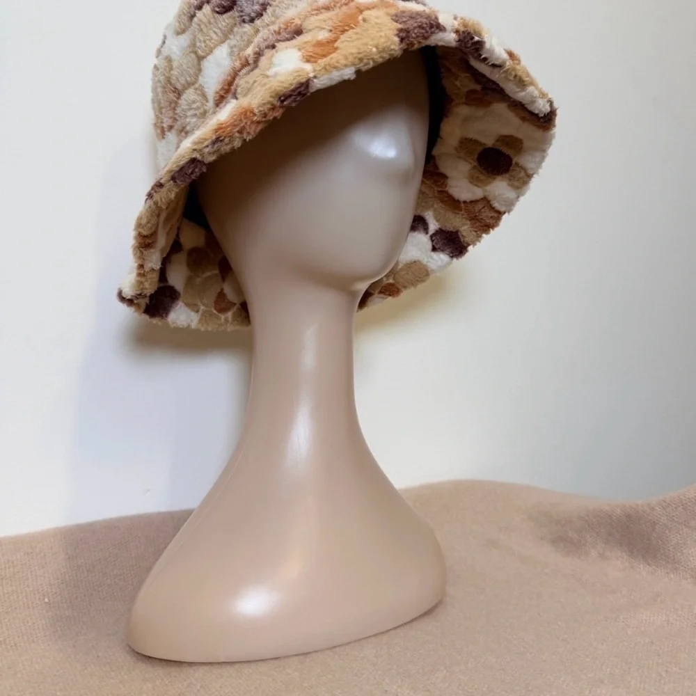 Brown and Cream Patterned Women's Bucket Hat - Picture 3 of 3